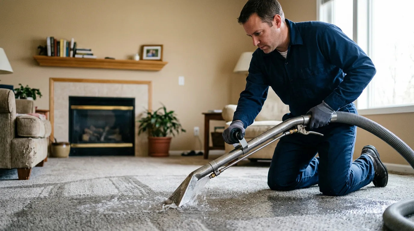Water damage restoration technician working near East Alton, IL